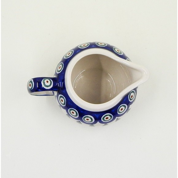 Zaklady Boleslaweic Polish Pottery Peacock Feather Bubble Creamer Pitcher Jug - Picture 5 of 10